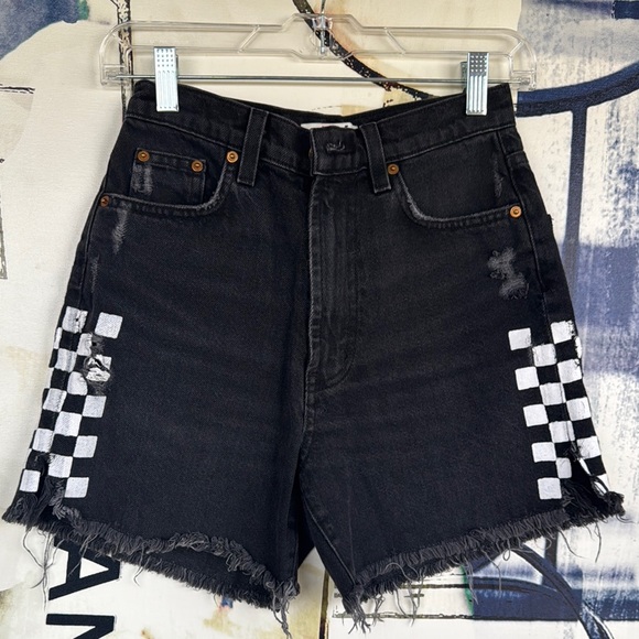 Aviator Nation Black Checkered high waisted JeanShorts size 24